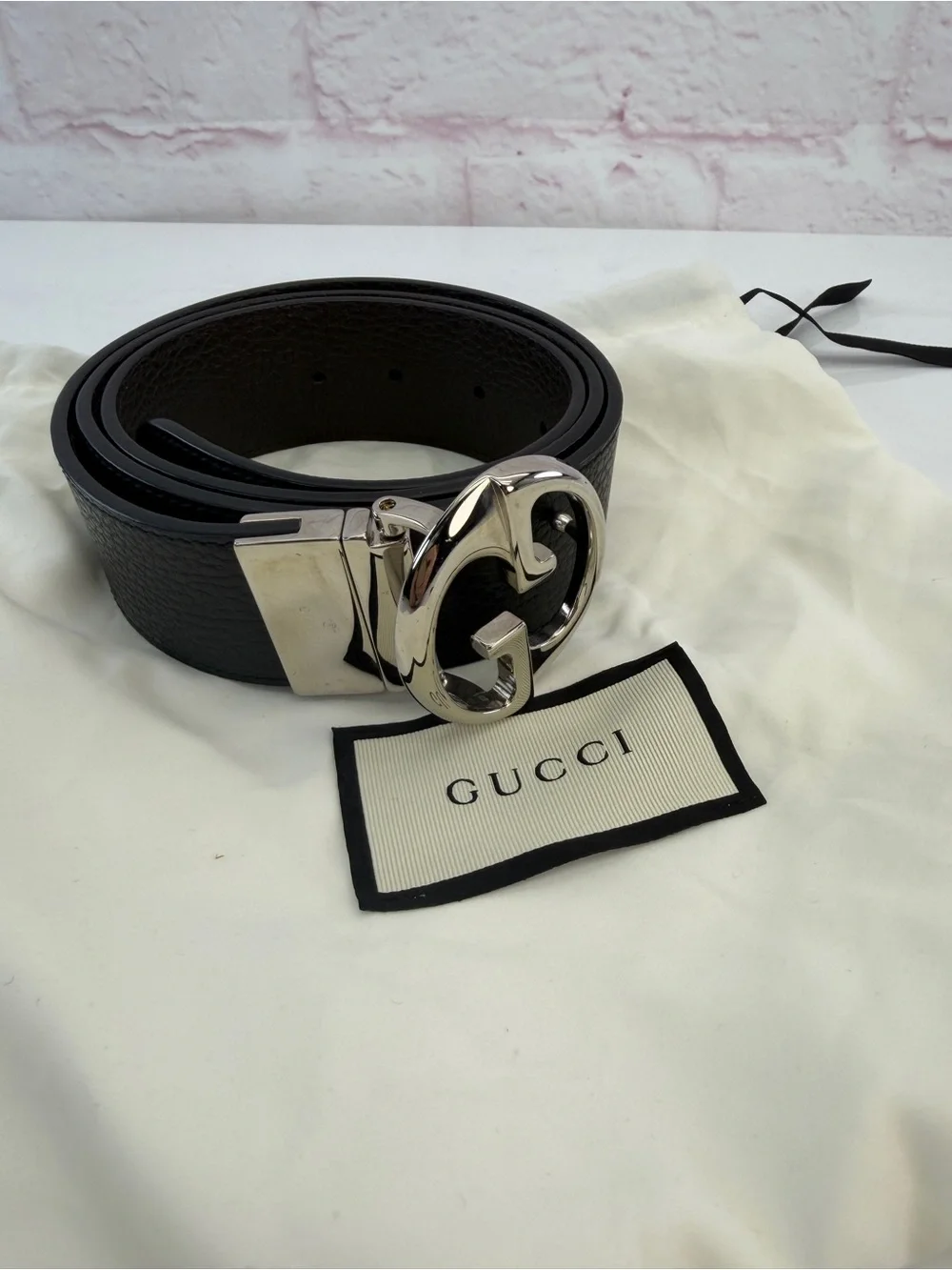 Authentic Gucci GG Interlocking Reversible Brown Black Leather Belt 450000 36”